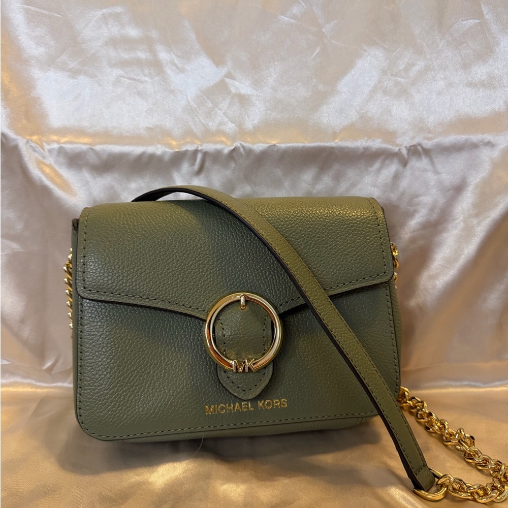 Michael Kors Sage Green Crossbody Bag with Gold Accents